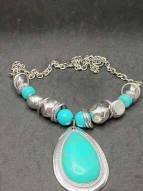 Turquoise Teardrop Necklace with Silver Bead Accents